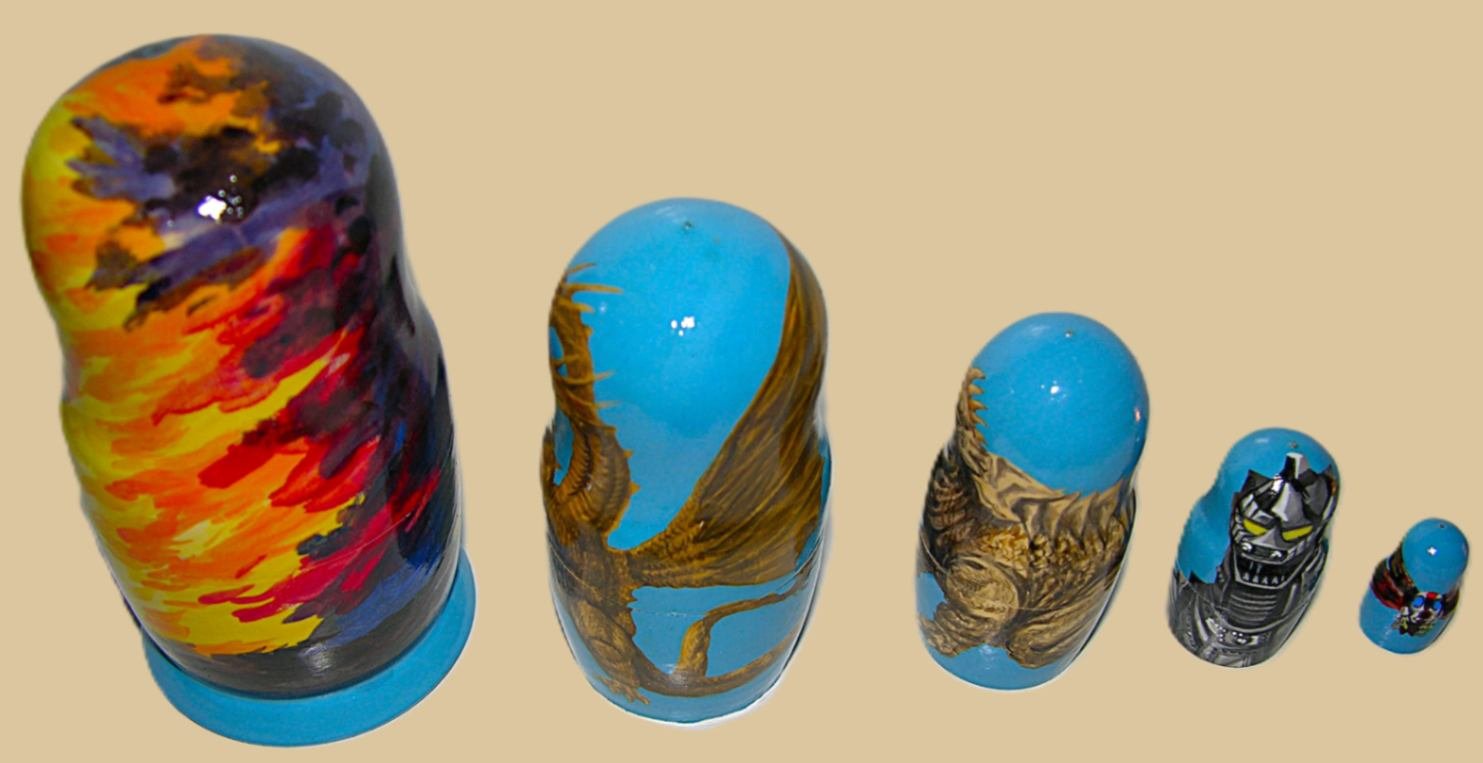 Godzilla nesting doll handmade - Image 4